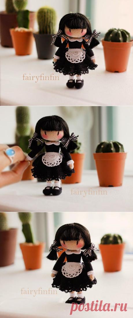 fairyfinfin: Crochet Girl doll, girl maid, Crochet cute girl, Crochet tiny girl, Crochet mini girl doll, gift, souvenir, children development for the storytelling, ตุ๊กตาถักโครเชต์เด็กหญิง น่ารัก