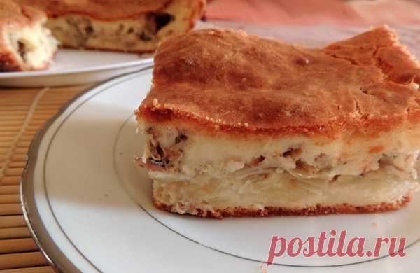 Вкусный, быстрый пирог с сайрой и картошкой