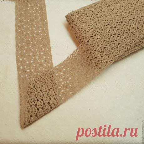 160РУБ-Купить Кружево плетеное льняное, ширина 7,5 см светло-бежевого цвета.