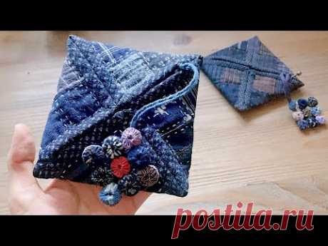 How to Sew a Zipper Pouch / Making a PATCHWORK pouch / boro sashiko｜ 時。
