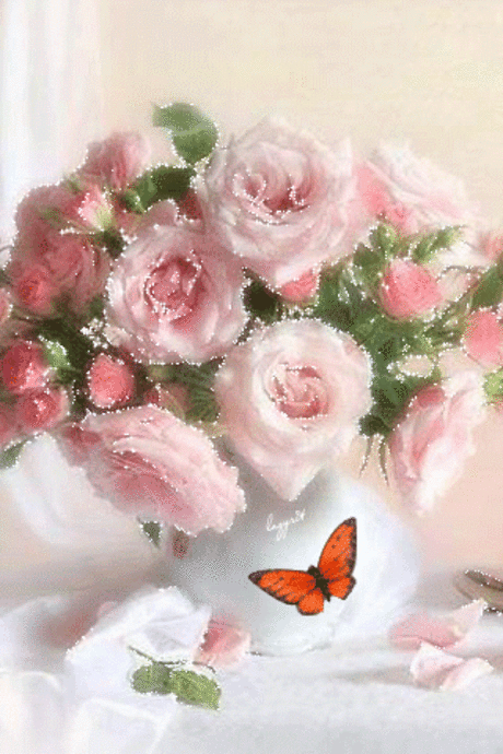 Красивый букет с бабочкой - анимация на телефон №1252626