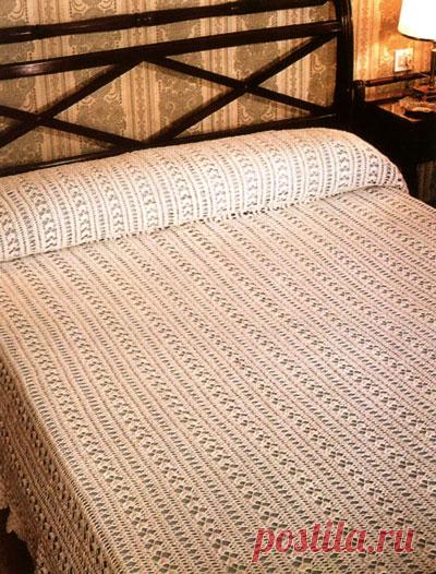 покрывало для кровати вязаное крючком ажурными полосами &raquo; Петля - вязание на все случаи жизни!