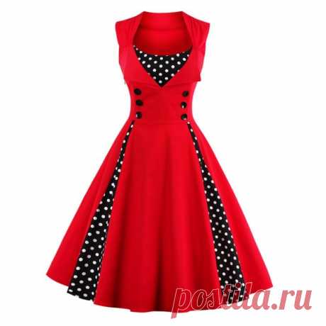 Wholesale Retro Button Embellished Polka Dot Dress (RED,4XL), Vintage Dresses - Rosewholesale.com