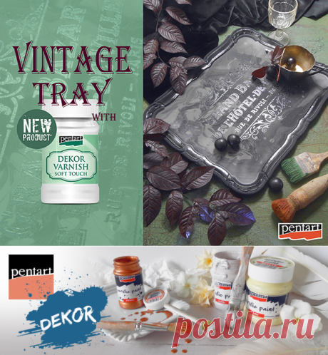 Pentart dekor: Vintage tálca az Új puha tapintású Dekorlakkal