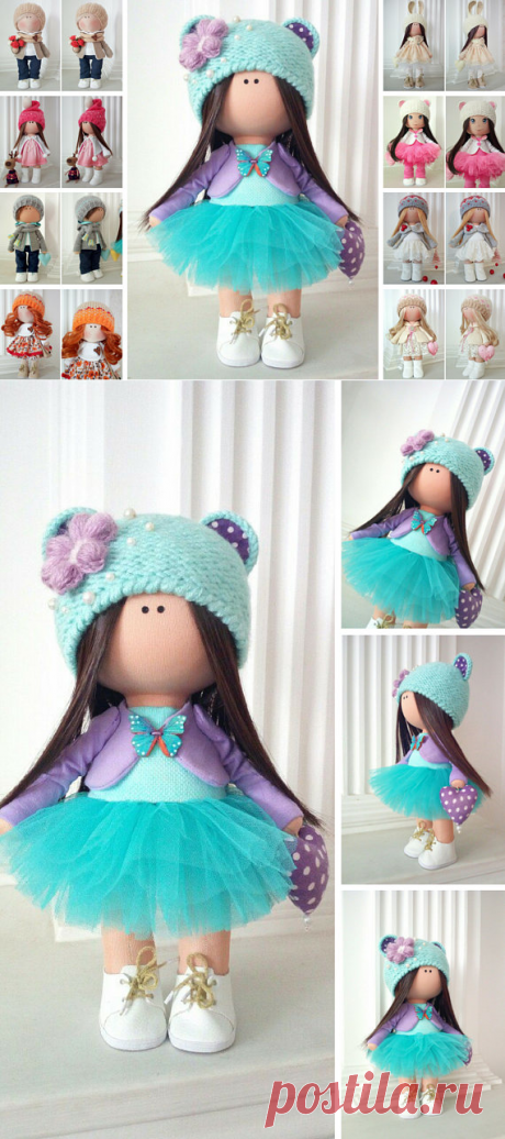 Poupée Cloth Rag Doll Green Nursery Doll Love Winter Doll