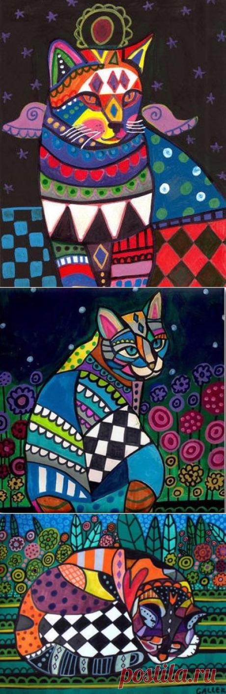 Узорчатые коты художницы Heather Galler :: Коты и кошки - рисунок, графика, живопись