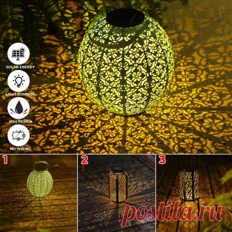 Led solar lantern hanging light outdoor garden courtyard retro hollow out projection lamp Sale - Banggood.com