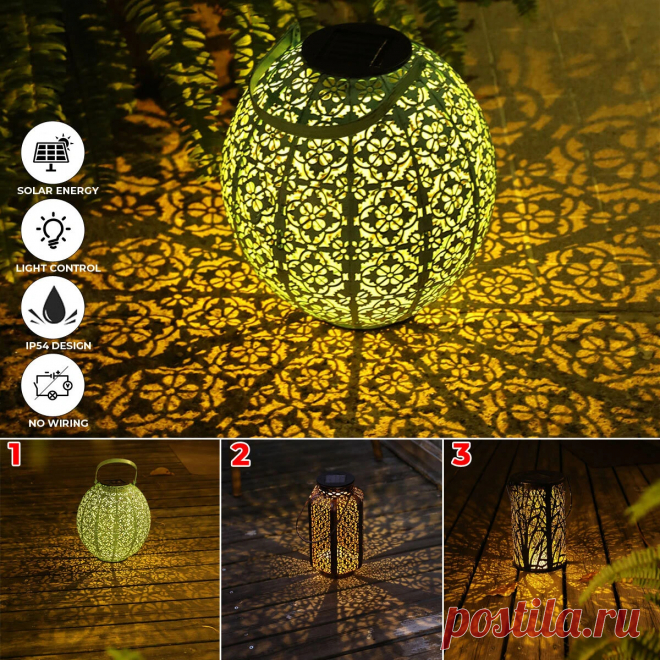 Led solar lantern hanging light outdoor garden courtyard retro hollow out projection lamp Sale - Banggood.com