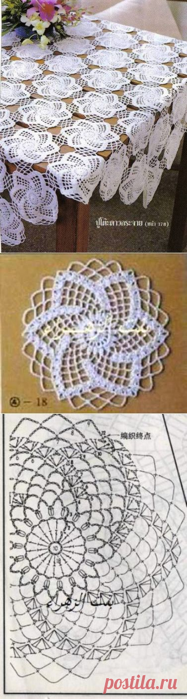БЕЛАЯ СКАТЕРТЬ ИЗ АЖУРНЫХ РОЗЕТОК