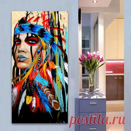 Hdartisan Портрет холст Книги по искусству настенные панно для Гостиная индийская женщина Пернатый гордость живопись Дизайн и декор с принтом купить на AliExpress