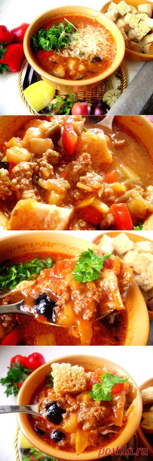 Кулинар! | ВКусные рецепты
Суп томатный с баклажанами

Ингредиенты

1. Фарш говяжий-250 г
2. Баклажан-1 шт некрупный
3. Лук-порей-см 7-8
4. Морковь-1 небольшая
5. Перец сладкий красный-1 шт
6. Помидоры спелые-2 шт.крупные
7. Оливки черные-10-15 шт
8. Томат-паста-1 ст.ложка
9. Вино сухое красное-100 мл
10. Масло оливковое-2 ст.ложки
11. Перец чили -по вкусу
12. Орегано сухой-0,5 чайной ложки
13. Соль –по вкусу
