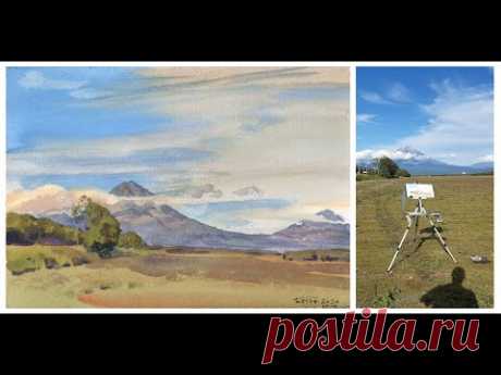 20240903 Field near Elizovo, Kamchatka. Watercolor plein air painting