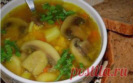 Гороховый суп с курицей и грибами (очень вкусный)