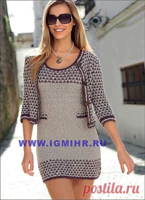 Классическая элегантность в стиле casual. Мини-платье и короткий жакет. Спицы и Крючок.