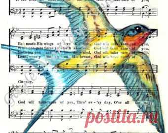 Items similar to Barn Swallow Art Print Spiritual Religious Song Page God Will Take Care Of You Bird Shipping Free 5 x 7 Print on Etsy