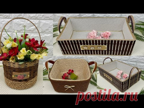 3 Diy Basket/ Diy Rope Basket/ Rope Basket Diy/ Organizer Basket/ سبت يدوي/ سبت منظم