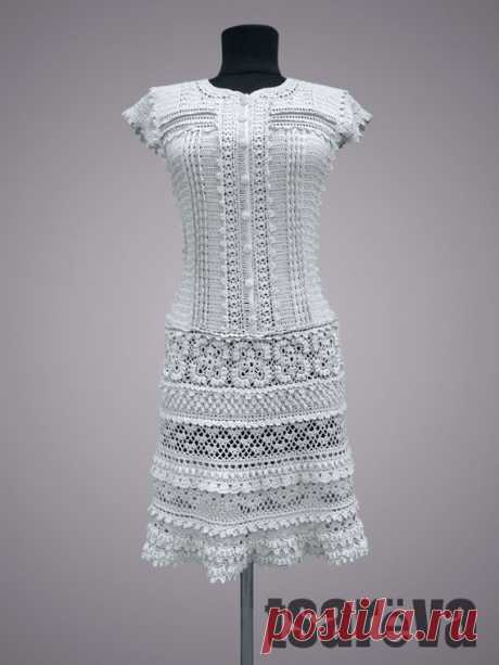 Crochet dress Lexie. Gray handmade women lace mini casual or special occasion organic cotton crochet dress. Made to order. Free shipping. Crochet dress Lexie. Gray handmade women lace mini casual or special occasion organic cotton crochet dress. Made to order. Free shipping.  The elegant crochet dress Lexie of cold gray color is executed on authors design. It is decorated a set of frill and openwork inserts. The dress reminds a