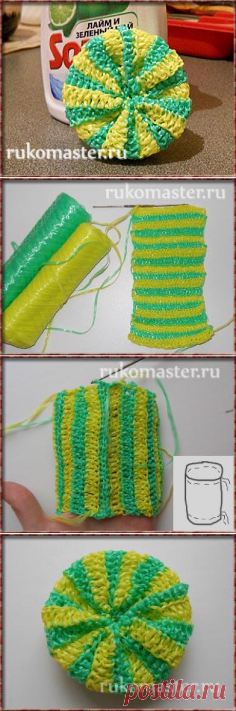 Губка для мытья посуды крючком своими руками