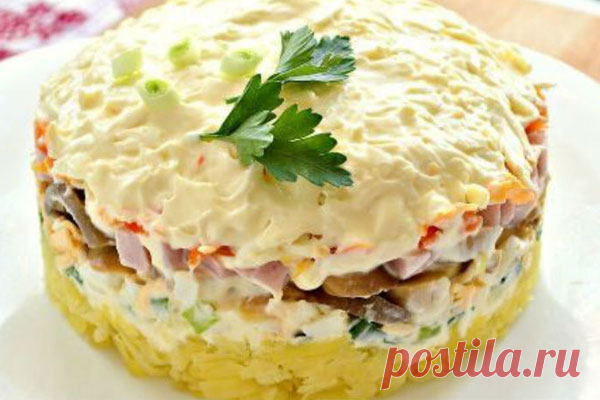 Королевский салат с ветчиной и грибами

Мои гости очень хвалили!