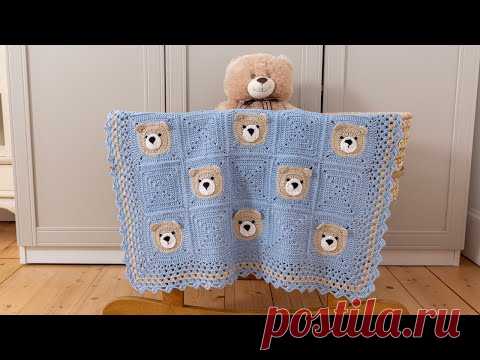 Вязаное крючком детское одеяло Easy Bear (часть 2 пошагового руководства 