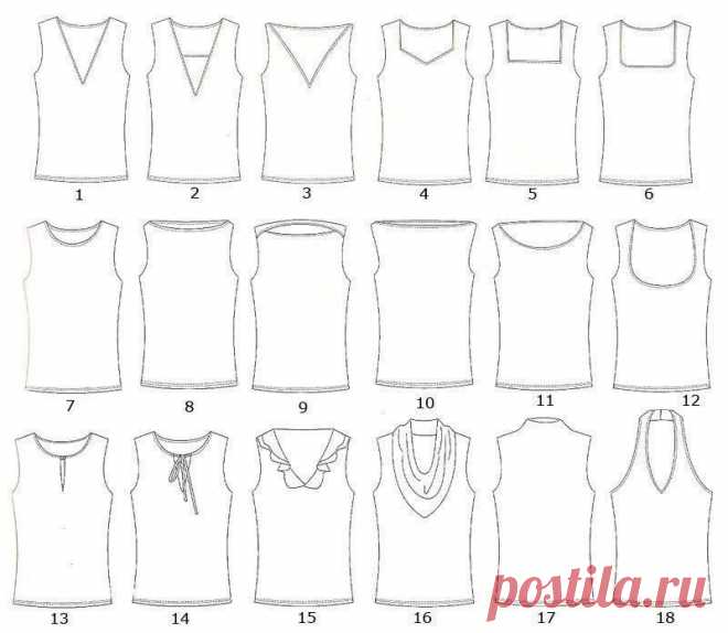 ​Вырез горловины: называем правильно Вырез горловины: называем правильно1. V-образный вырезЭто один из самых популярных вырезов. Для этого классического выреза подходят практически все ткани. Он применим ко многим предметам одежды.
2. ВставкаВставка — это вариация V-образного выреза. Отличается большей глубиной, но...