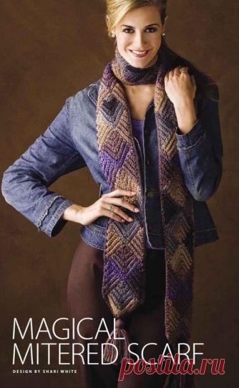 Вязаный шарф спицами в технике пэчворк