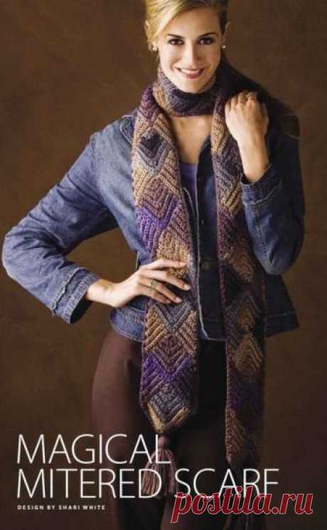 Вязаный шарф спицами в технике пэчворк