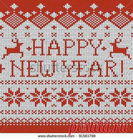 Happy New Year Scandinavian Style Seamless Knitted Pattern With Deers Векторная иллюстрация 91561799 : Shutterstock