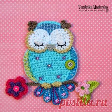 Blue owl applique crochet pattern - Allcrochetpatterns.net