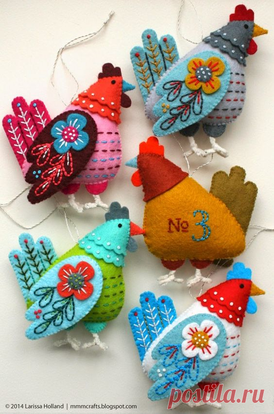 Gallo y gallinas en fieltro. | Fieltro