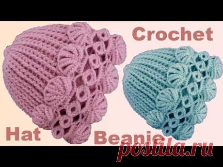 Gorro a Crochet de argollas y abanicos tejido con ganchillo principiantes