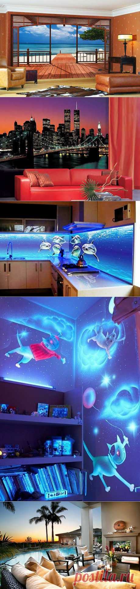 Фотообои 3D в интерьере: объемные картинки на стенах и потолке | Дом Мечты