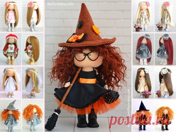 Halloween Decor Doll, Witch Interior Doll,  Tilda Doll Handmade, Sorceress Art Doll, Fairy Custom Doll, Fabric Cloth Baby Doll by Maria K Hello, dear visitors!  This is handmade cloth doll created by Master Maria K (Moscow, Russia). Doll is READY to ship.  Doll is 26 cm (10 inch) tall and made of only quality materials. All dolls stated on the photo are mady by Maria K. You can find them in our shop searching by artist name: