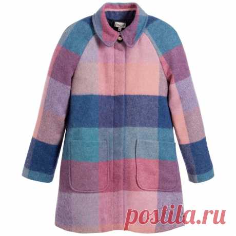 Paul Smith Junior - Girls Pink & Blue Checked Wool 'Mary' Coat | Childrensalon