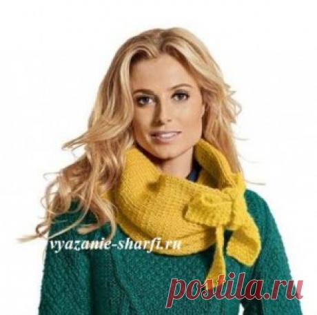 Как связать спицами шарф-воротник с бантом, описание вязания | Вязаные шарфы.ру