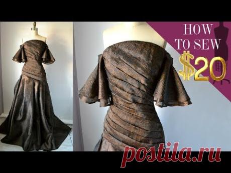 How To Sew A Off The Shoulder Pleated Gown For $20 (E 02) - YouTube
