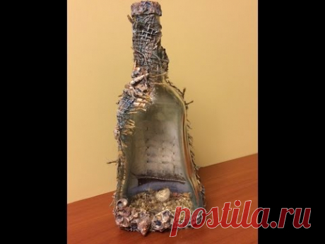 Декорирование 3D бутылки. Обратный декупаж. (Decoration bottle. Reverse decoupage).