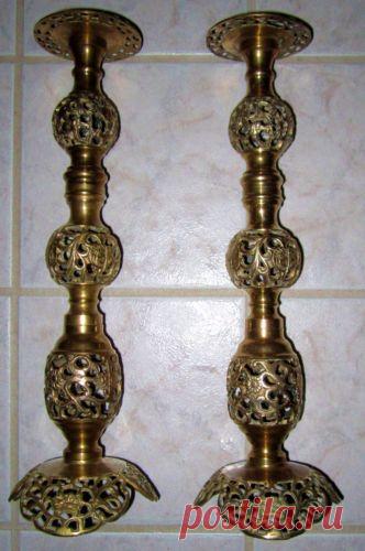 Vintage Tall Brass Pair Candlestick Candle Holder Filigree Pillar Heavy Ornate | eBay