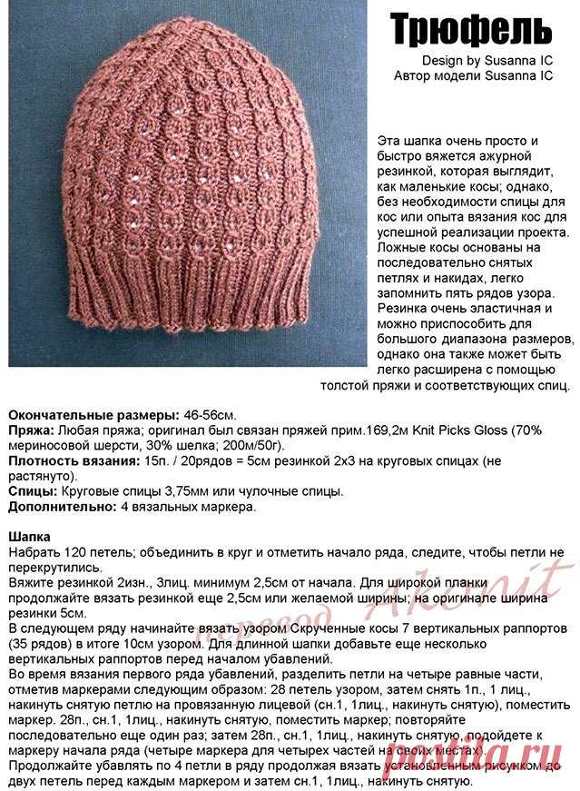 Аппетитная женская шапка Трюфель спицами