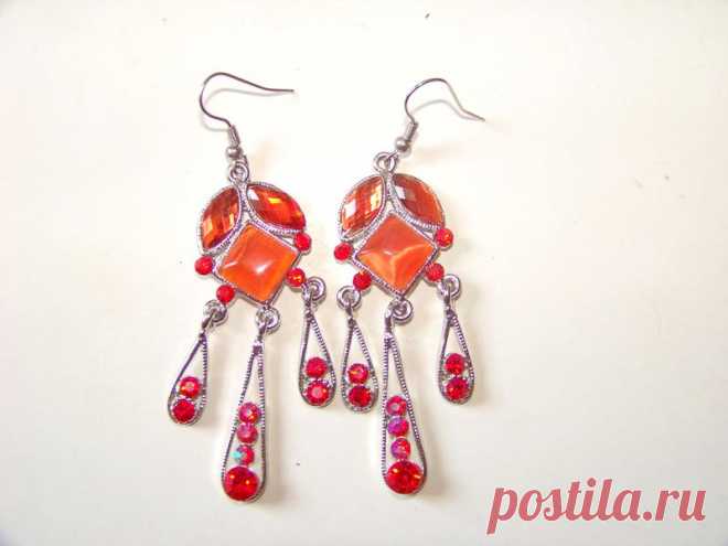 Винтажные серьги-люстры с кабошонами в цвете манго и гранат за 55 грн. | Шафа