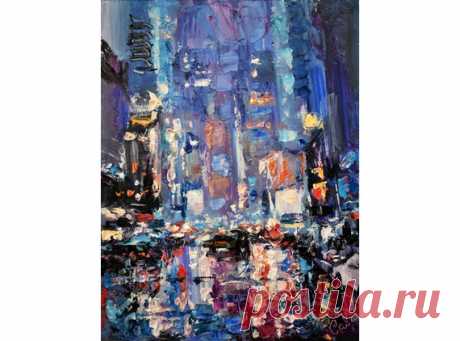New York Painting City Original Art Night Street Wall Art Rain | Etsy HAND ORIGINAL painted a small oil impasto painting by Natalia Savenkova.  *Title: New York City Night Street *Painter: Natalya Savenkova *Size approx: 12 x 9 inches (30,5 x 23cm) *Medium: hardboard, oil paints. *Style: Modern, Impressionist, Impasto. Need a decorative frame.  Small beautiful