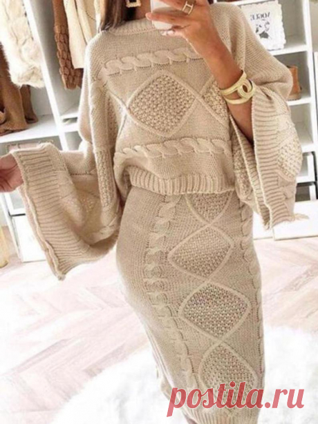 Knit suit Knitted skirt and cape Knit oversized poncho Boho | Etsy
