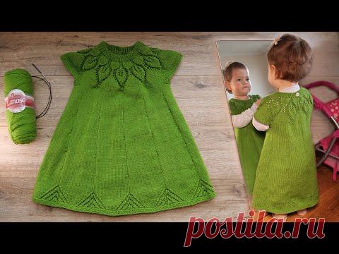 Круглая кокетка «Листья» спицами для детского платья (часть 3)🦚 Baby Dress with Round Yoke ☘