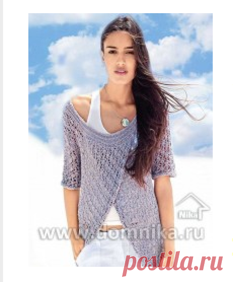 Летняя кофточка свободной формы из пряжи со льном и вискозой. Спицами. / domnika.ru