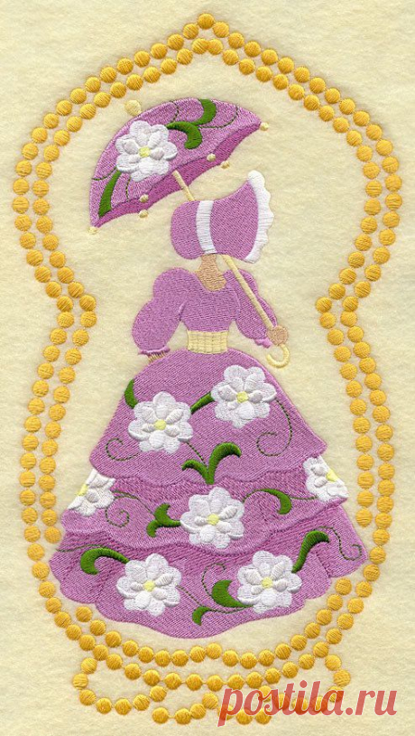 UMBRELLA GIRL - MAGNOLIA - Machine Embroidered Quilt Block (AzEB)