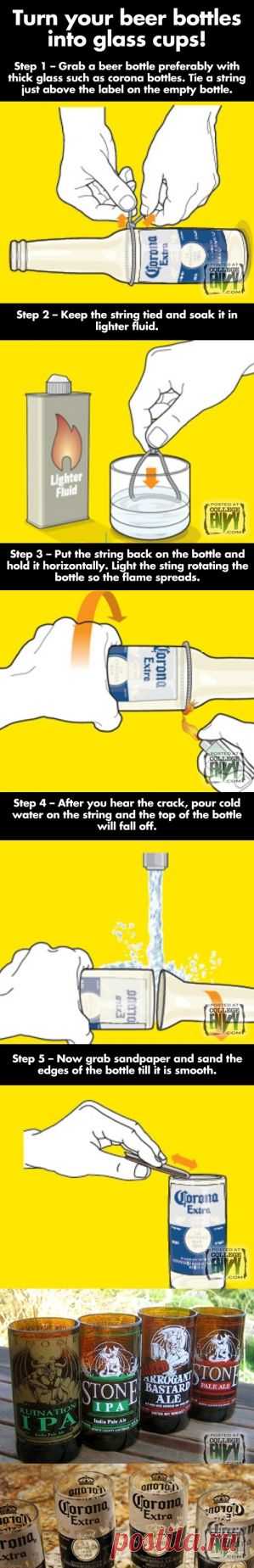 Turn Beer Bottles into Attractive, Cheap Drinking Glasses - Ive wanted to try this for ages! - DIY @ Craft's