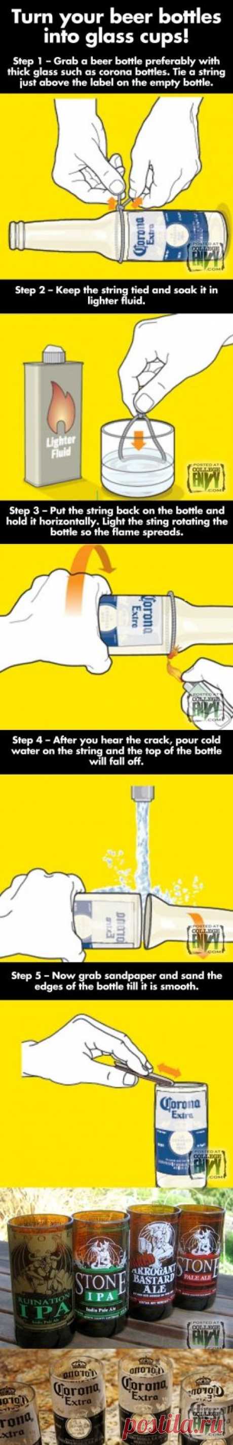 Turn Beer Bottles into Attractive, Cheap Drinking Glasses - Ive wanted to try this for ages! - DIY @ Craft's