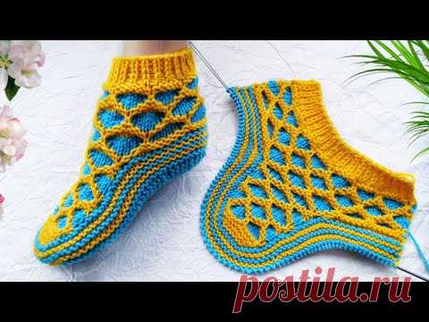 Красивые  СЛЕДКИ-НОСОЧКИ на 2-х спицах. МК для начинающих.