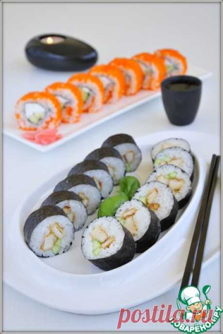 Роллы с курицей тонкатсу и роллы урамаки с икрой тобико Кулинарный рецепт
