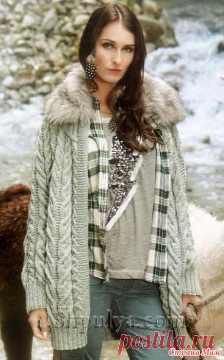Вязаная куртка с меховым воротником - Вязание спицами - Страна Мам